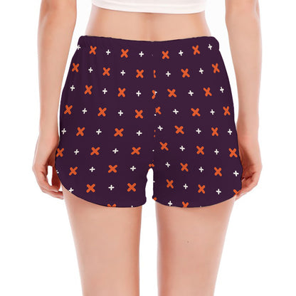 Halloween Plus And Cross Pattern Print Women's Split Running Shorts
