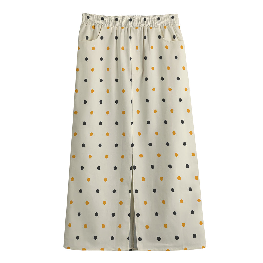 Halloween Polka Dot Pattern Print Cotton Front Slit Maxi Skirt