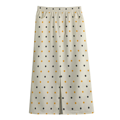 Halloween Polka Dot Pattern Print Cotton Front Slit Maxi Skirt