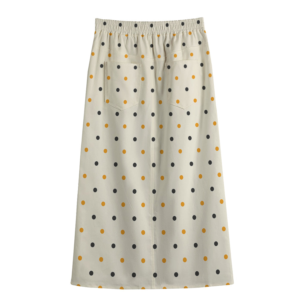 Halloween Polka Dot Pattern Print Cotton Front Slit Maxi Skirt