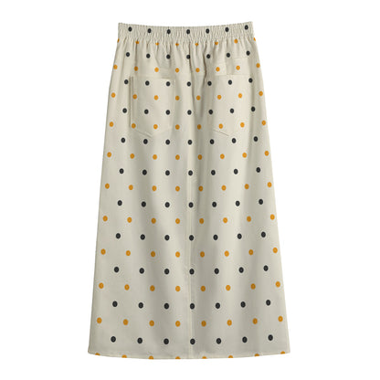 Halloween Polka Dot Pattern Print Cotton Front Slit Maxi Skirt