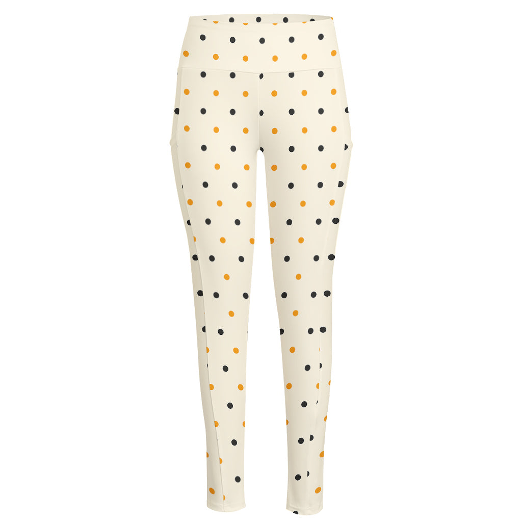 Halloween Polka Dot Pattern Print High-Waisted Pocket Leggings