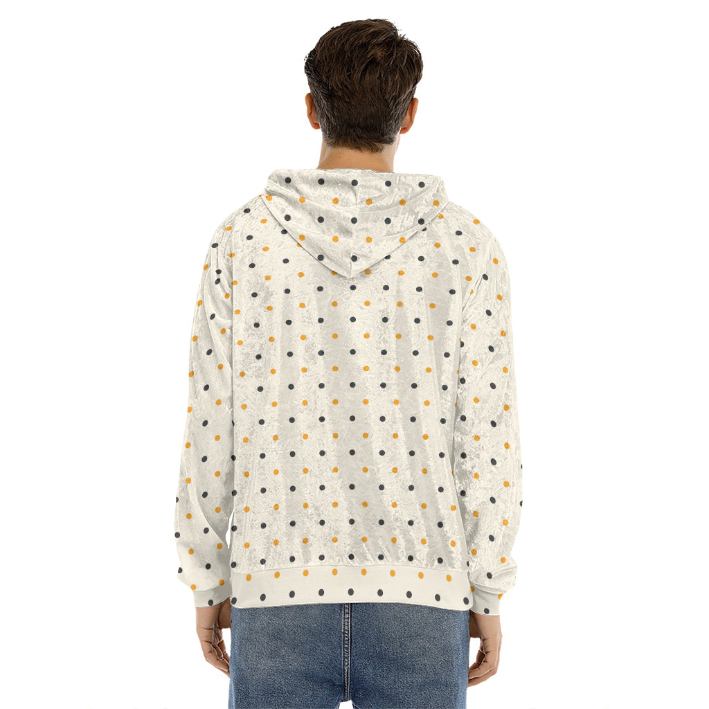Halloween Polka Dot Pattern Print Men's Velvet Pullover Hoodie