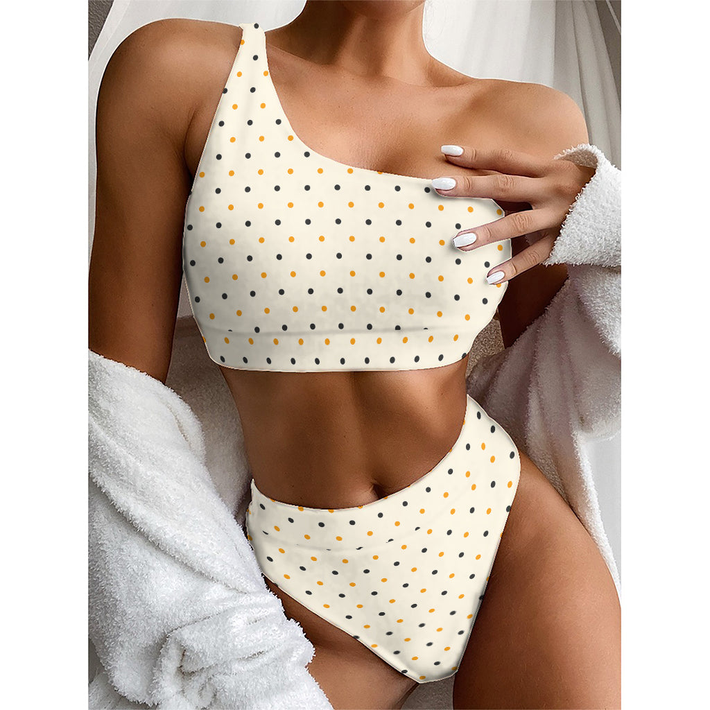 Halloween Polka Dot Pattern Print One Shoulder Bikini Top