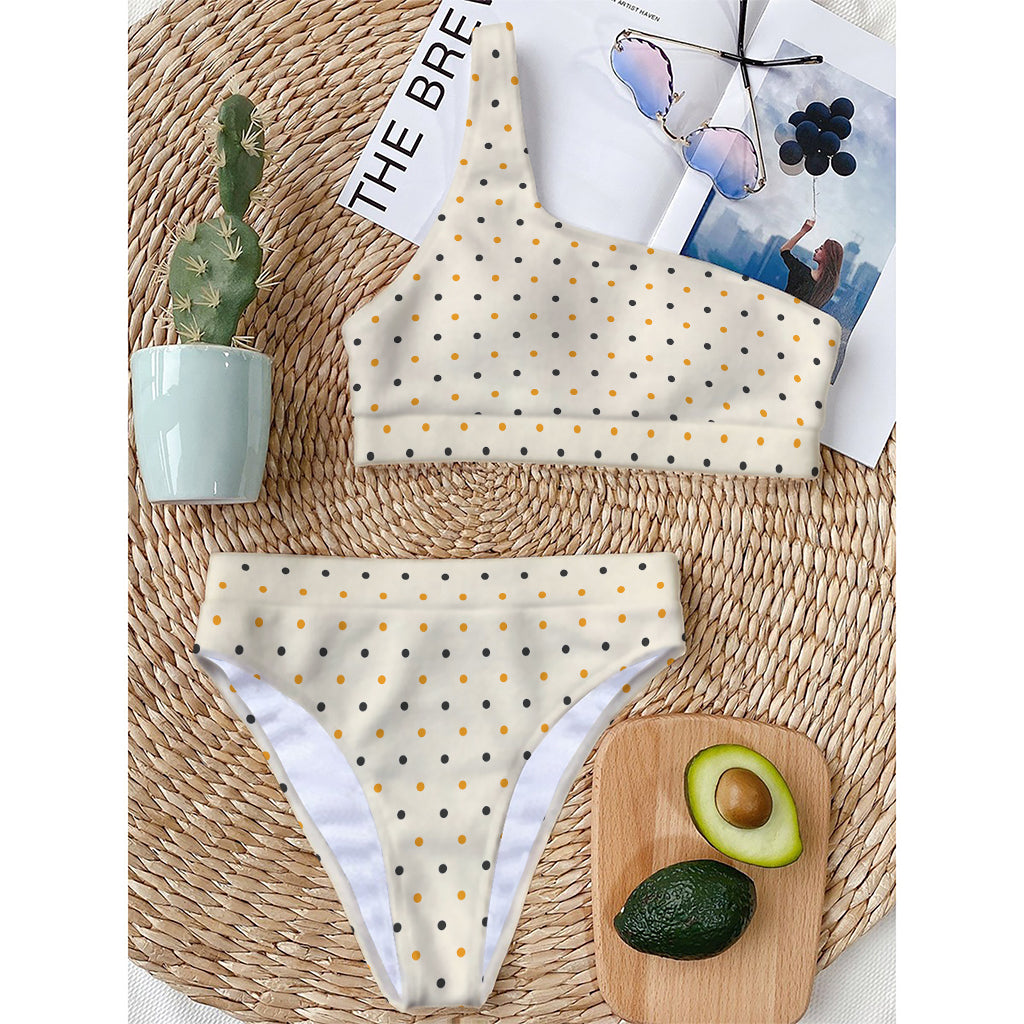 Halloween Polka Dot Pattern Print One Shoulder Bikini Top