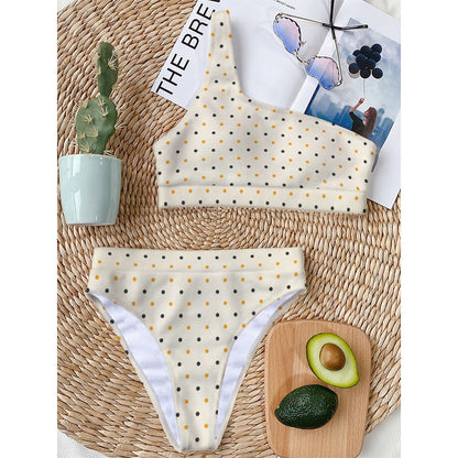 Halloween Polka Dot Pattern Print One Shoulder Bikini Top