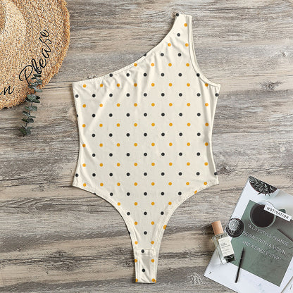 Halloween Polka Dot Pattern Print One Shoulder Bodysuit