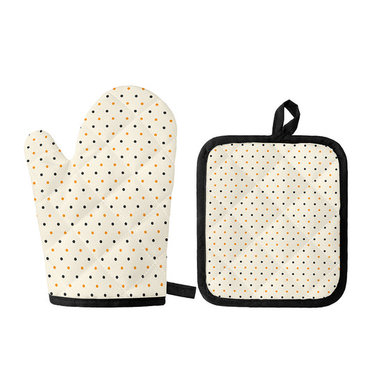 Halloween Polka Dot Pattern Print Oven Mitt And Pot Holder Set