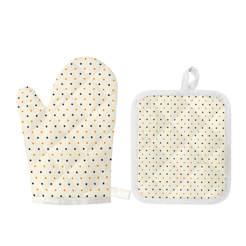 Halloween Polka Dot Pattern Print Oven Mitt And Pot Holder Set