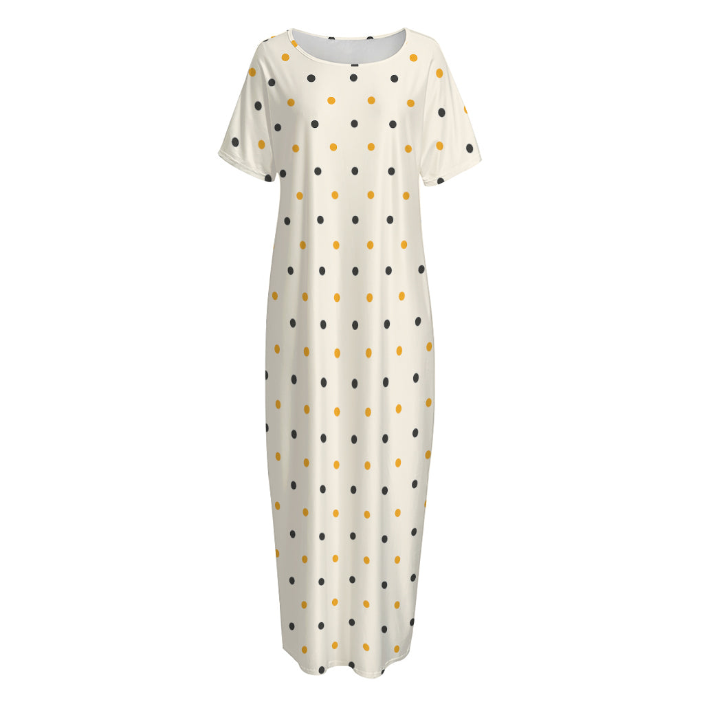 Halloween Polka Dot Pattern Print Short Sleeve Long Nightdress
