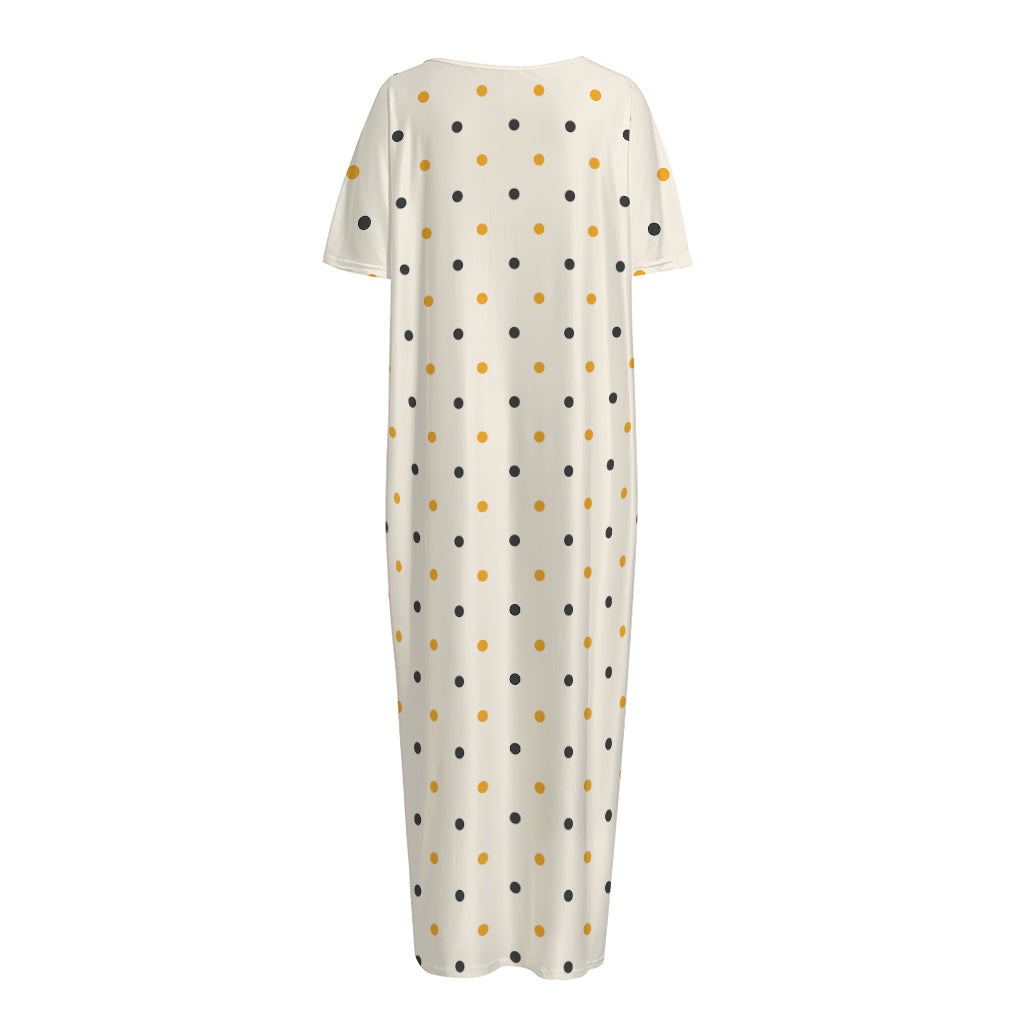 Halloween Polka Dot Pattern Print Short Sleeve Long Nightdress