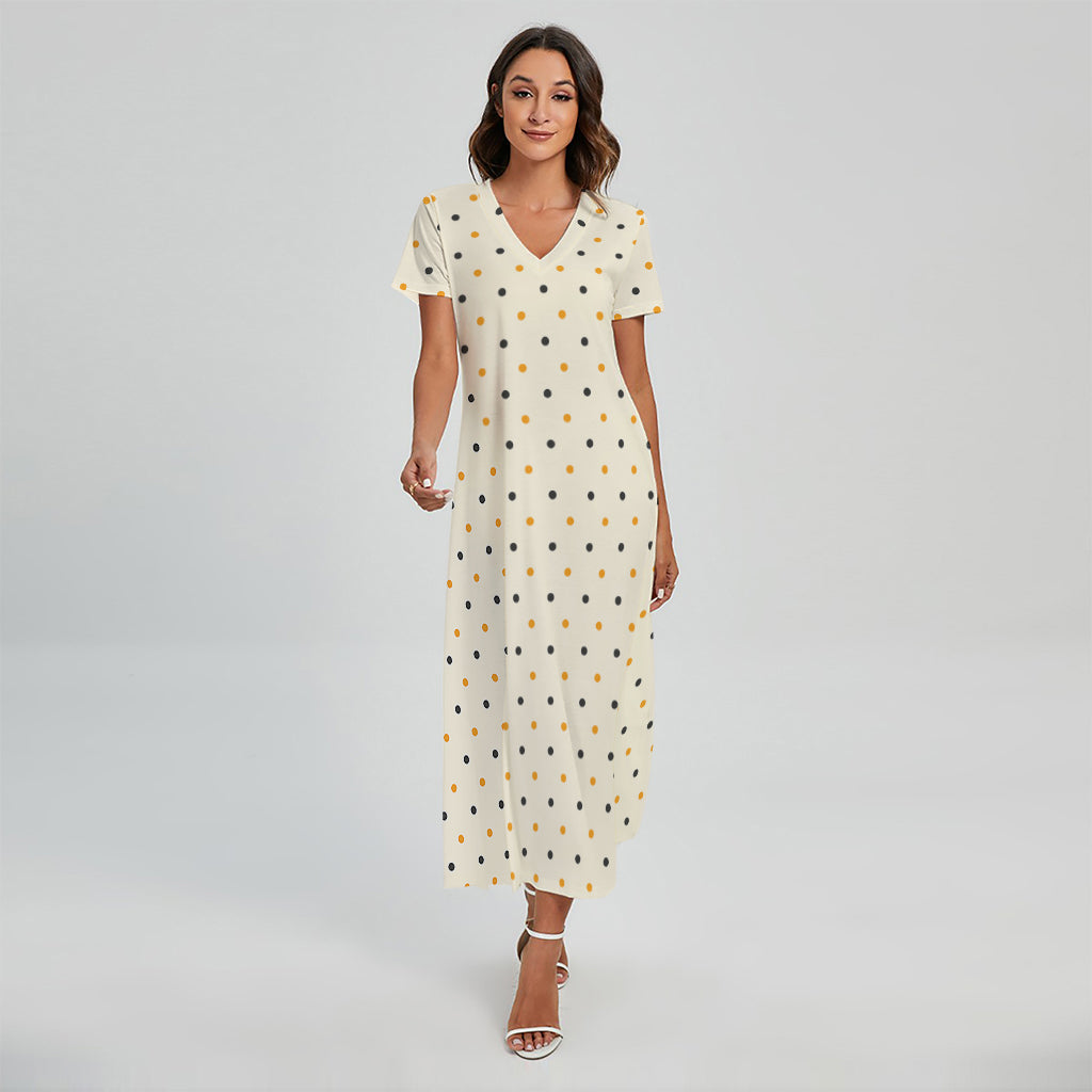 Halloween Polka Dot Pattern Print Short Sleeve Maxi Dress