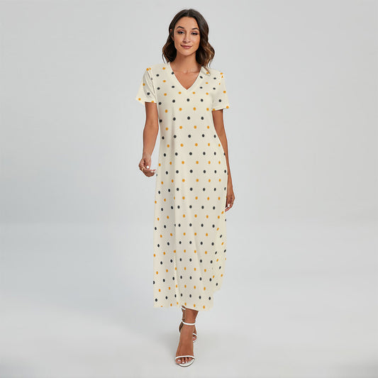 Halloween Polka Dot Pattern Print Short Sleeve Maxi Dress