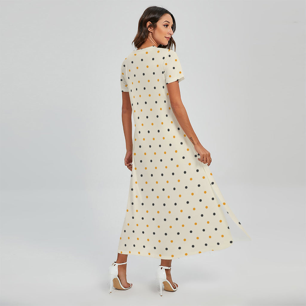 Halloween Polka Dot Pattern Print Short Sleeve Maxi Dress