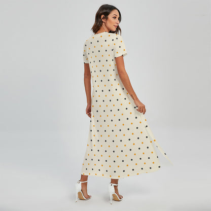 Halloween Polka Dot Pattern Print Short Sleeve Maxi Dress