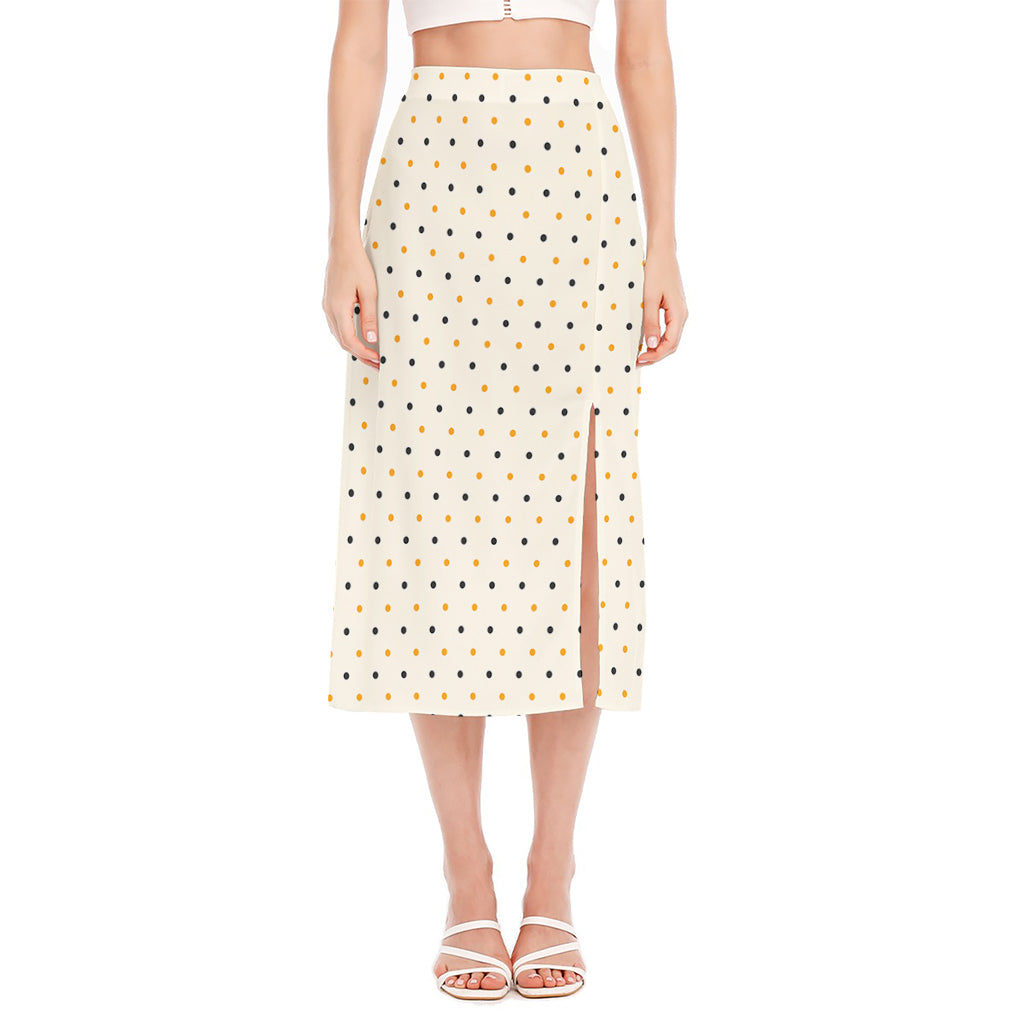 Halloween Polka Dot Pattern Print Side Slit Midi Skirt