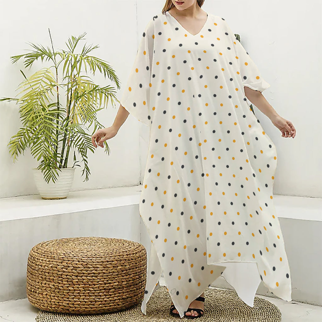 Halloween Polka Dot Pattern Print Silk V-Neck Kaftan Dress