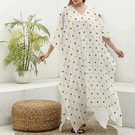 Halloween Polka Dot Pattern Print Silk V-Neck Kaftan Dress