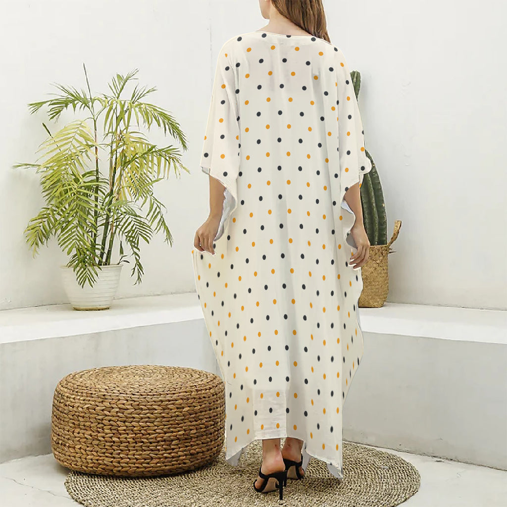 Halloween Polka Dot Pattern Print Silk V-Neck Kaftan Dress