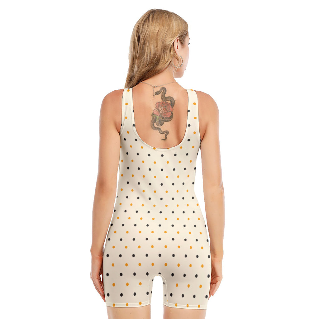 Halloween Polka Dot Pattern Print Sleeveless One Piece Swimsuit