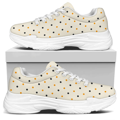 Halloween Polka Dot Pattern Print White Chunky Shoes