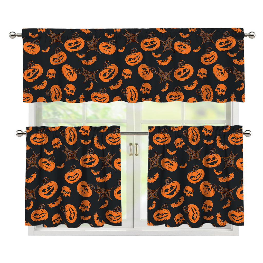 Halloween Pumpkin And Bat Pattern Print 3 Piece Kitchen Curtains