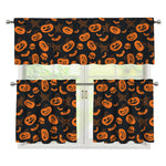 Halloween Pumpkin And Bat Pattern Print 3 Piece Kitchen Curtains