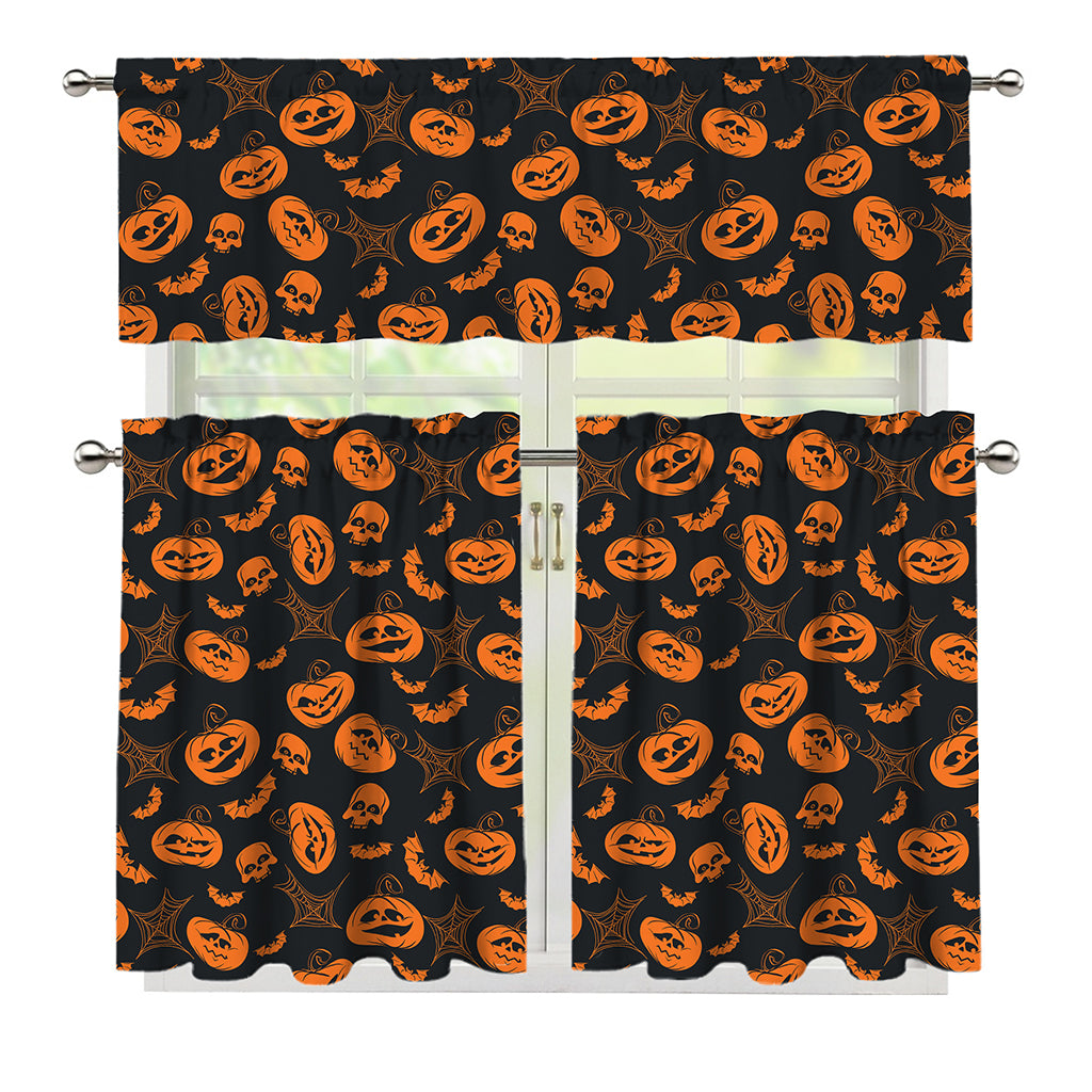 Halloween Pumpkin And Bat Pattern Print 3 Piece Kitchen Curtains
