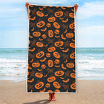 Halloween Pumpkin And Bat Pattern Print Beach Towel