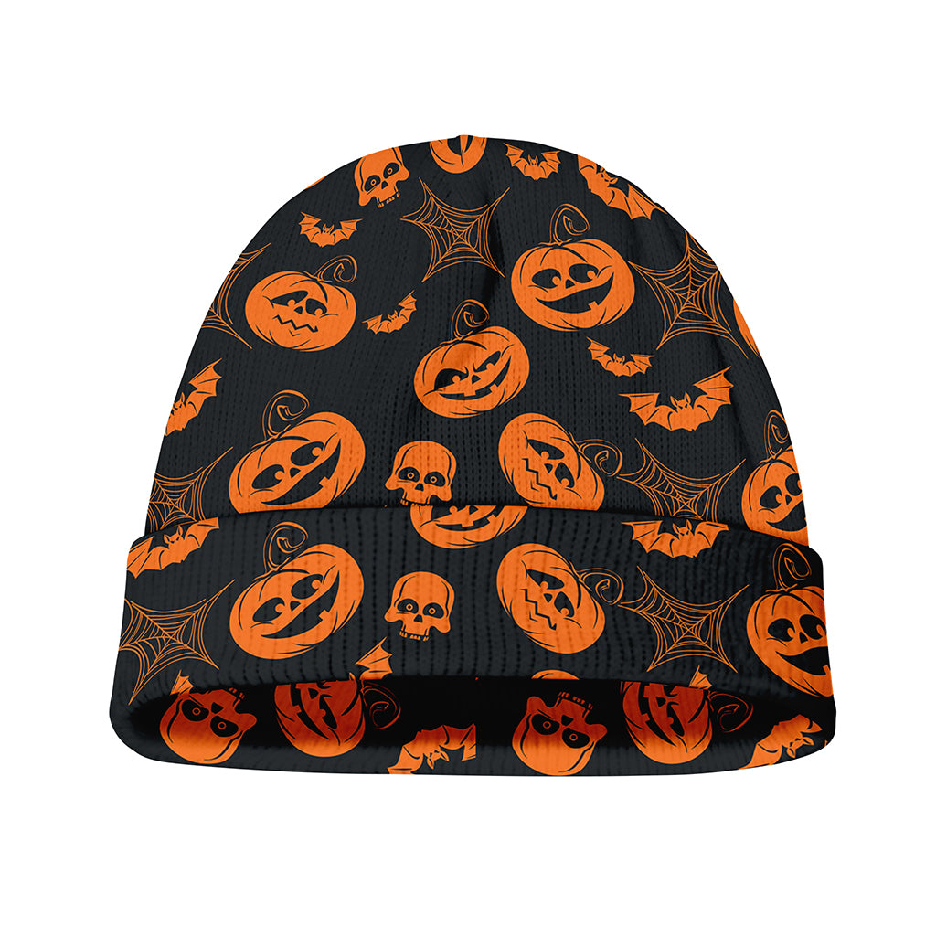 Halloween Pumpkin And Bat Pattern Print Beanie