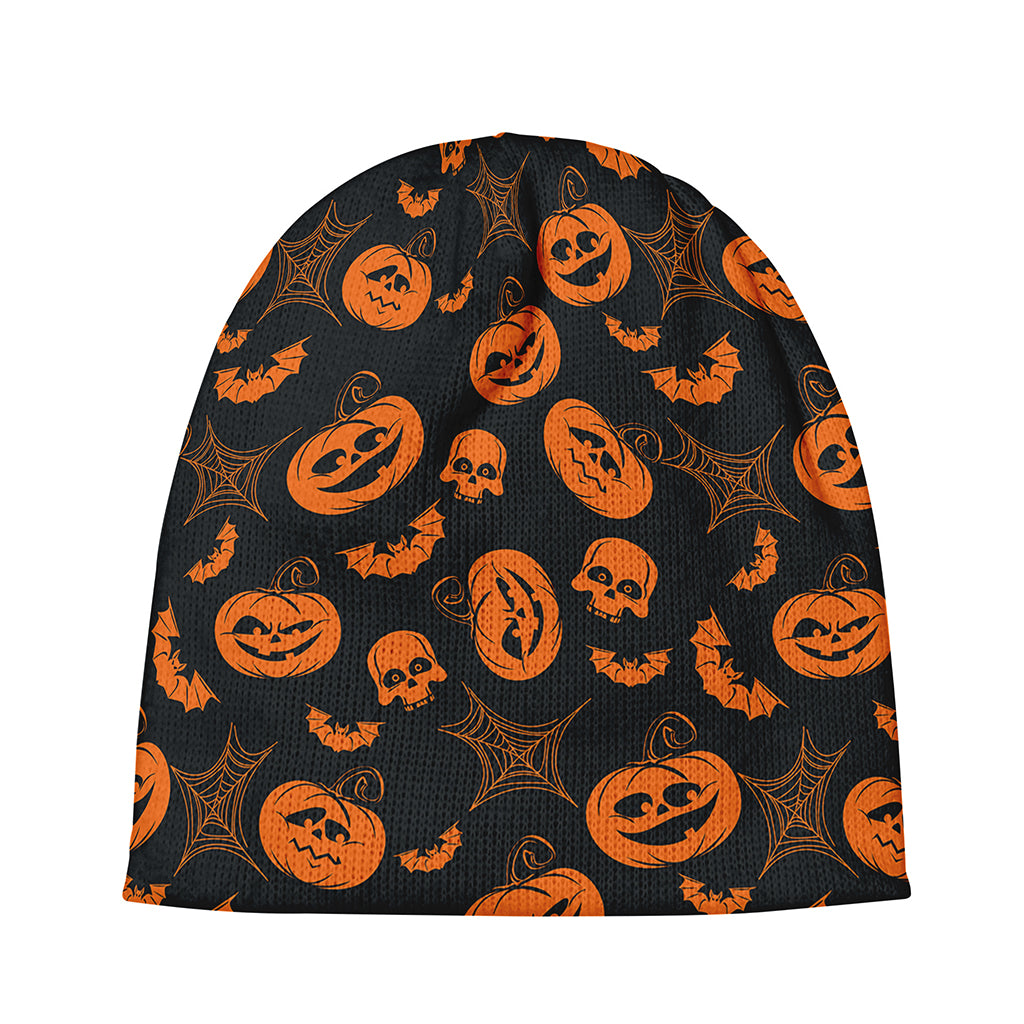 Halloween Pumpkin And Bat Pattern Print Beanie