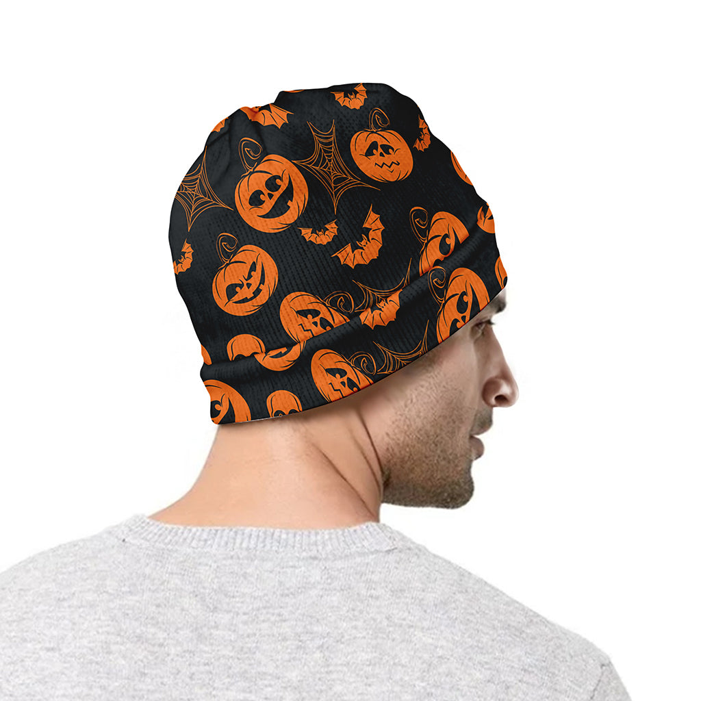 Halloween Pumpkin And Bat Pattern Print Beanie