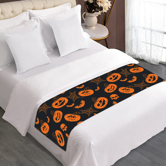 Halloween Pumpkin And Bat Pattern Print Bed Runner