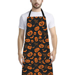 Halloween Pumpkin And Bat Pattern Print Bib Apron With Pocket