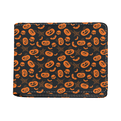 Halloween Pumpkin And Bat Pattern Print Bifold Wallet