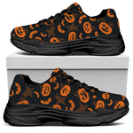 Halloween Pumpkin And Bat Pattern Print Black Chunky Shoes