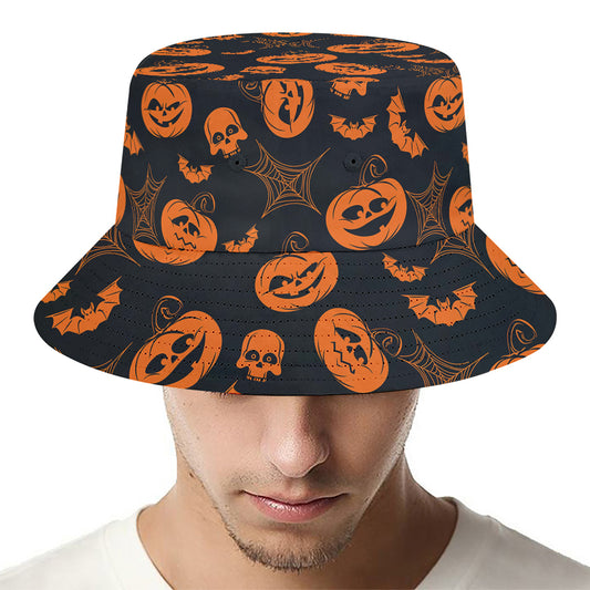 Halloween Pumpkin And Bat Pattern Print Bucket Hat