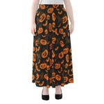 Halloween Pumpkin And Bat Pattern Print Chiffon Maxi Skirt