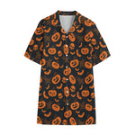 Halloween Pumpkin And Bat Pattern Print Cotton Hawaiian Shirt