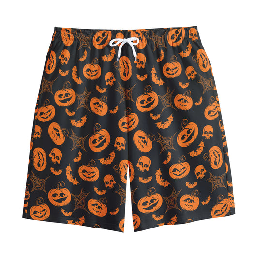 Halloween Pumpkin And Bat Pattern Print Cotton Shorts