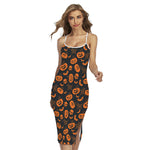 Halloween Pumpkin And Bat Pattern Print Cross Back Cami Dress