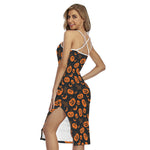 Halloween Pumpkin And Bat Pattern Print Cross Back Cami Dress