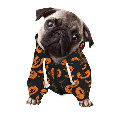 Halloween Pumpkin And Bat Pattern Print Dog Zip Up Hoodie