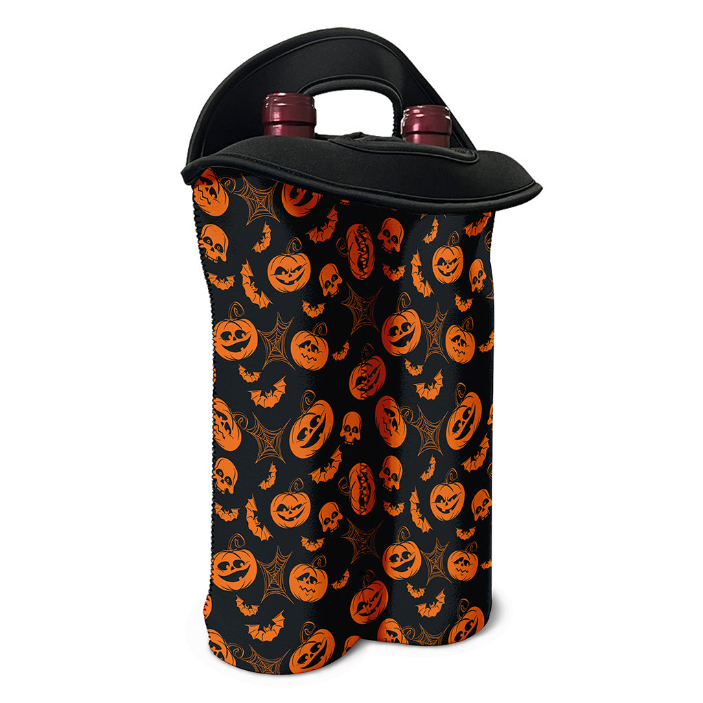 Halloween Pumpkin And Bat Pattern Print Double Neoprene Wine Tote