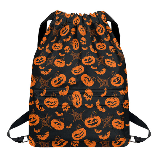 Halloween Pumpkin And Bat Pattern Print Drawstring Backpack