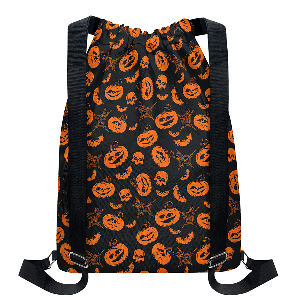 Halloween Pumpkin And Bat Pattern Print Drawstring Backpack