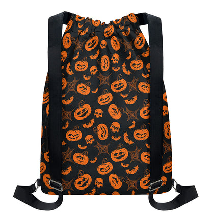 Halloween Pumpkin And Bat Pattern Print Drawstring Backpack