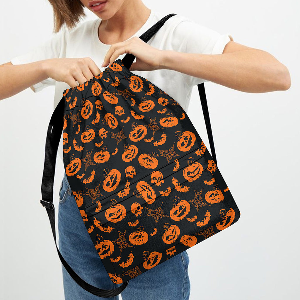 Halloween Pumpkin And Bat Pattern Print Drawstring Backpack