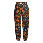 Halloween Pumpkin And Bat Pattern Print Fleece Lined Knit Pants