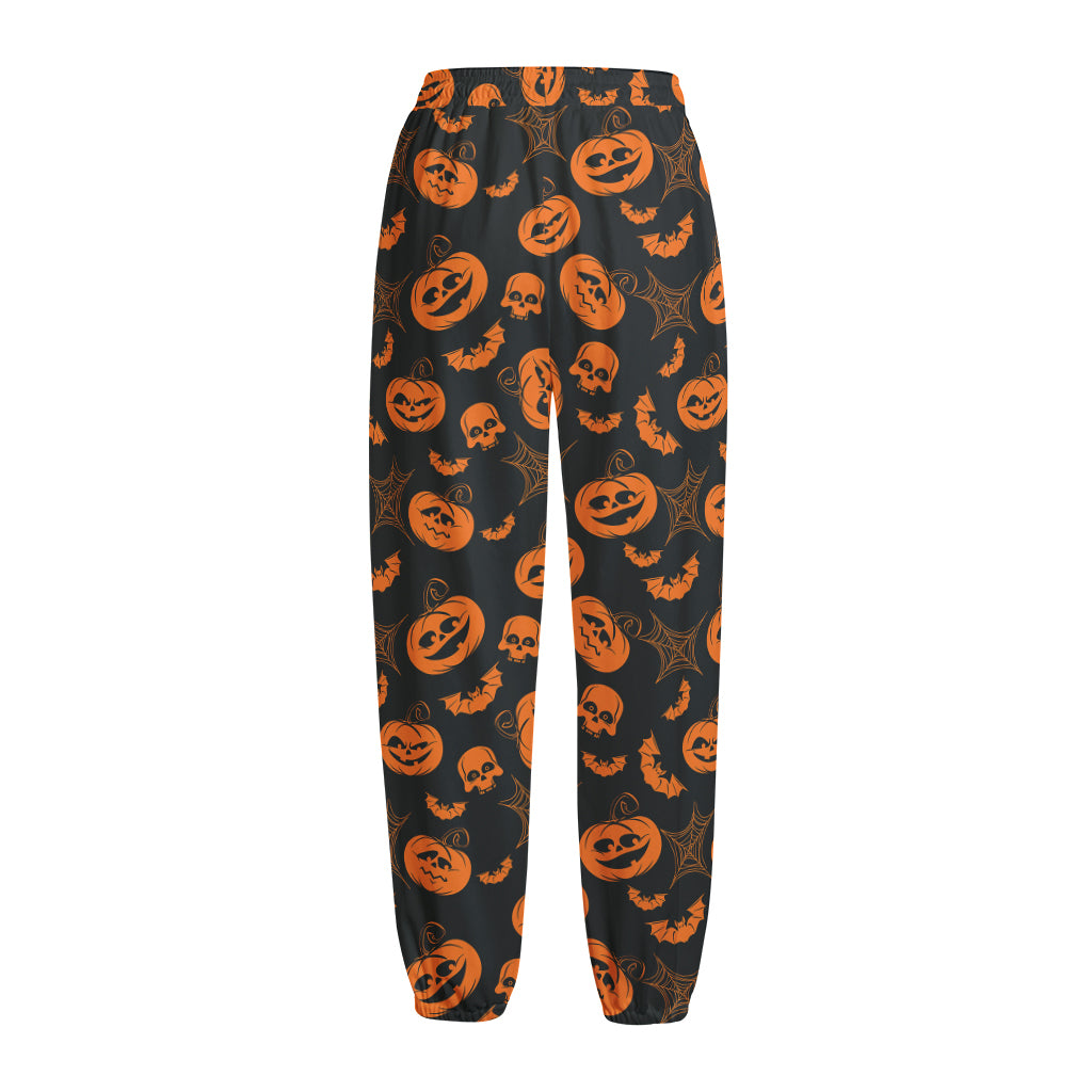 Halloween Pumpkin And Bat Pattern Print Fleece Lined Knit Pants